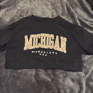 SHEIN Black Crop T-Shirt with Cream Michigan Print